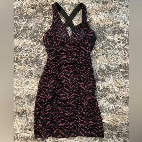 Club Bodycon Mini Dress with Plunge Neckline and Crisscross Back XS